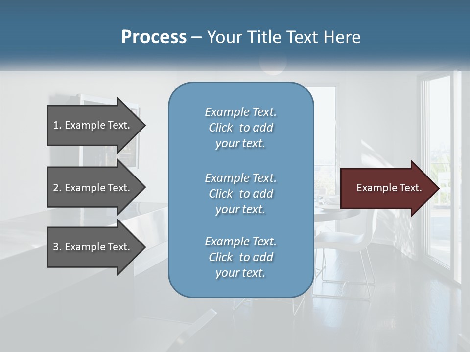 A Table And Chairs In A Room With A Large Window PowerPoint Template