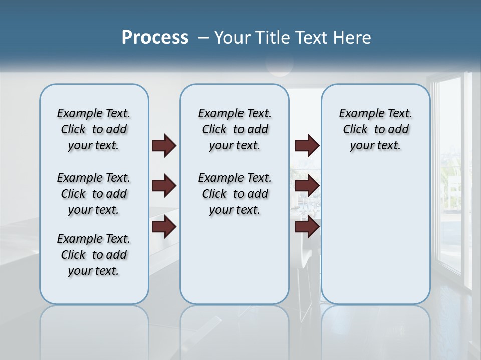 A Table And Chairs In A Room With A Large Window PowerPoint Template