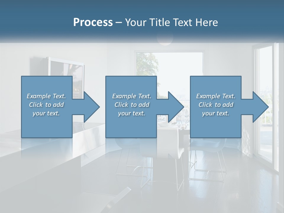 A Table And Chairs In A Room With A Large Window PowerPoint Template