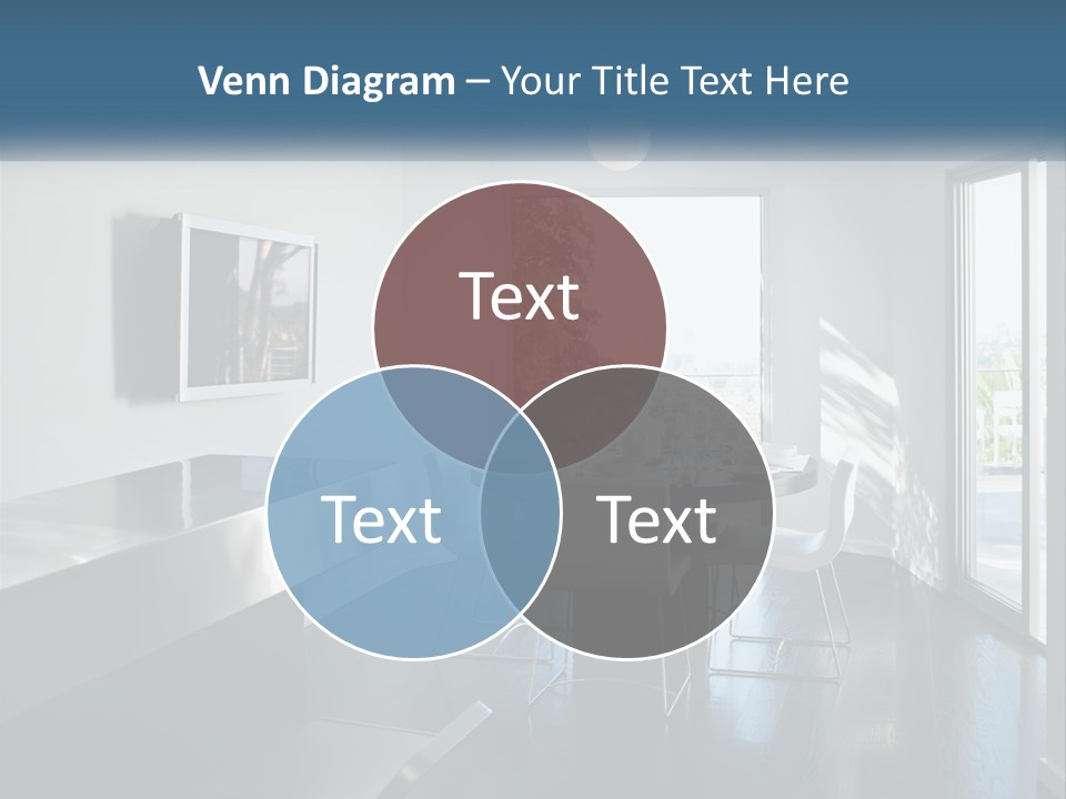 A Table And Chairs In A Room With A Large Window PowerPoint Template