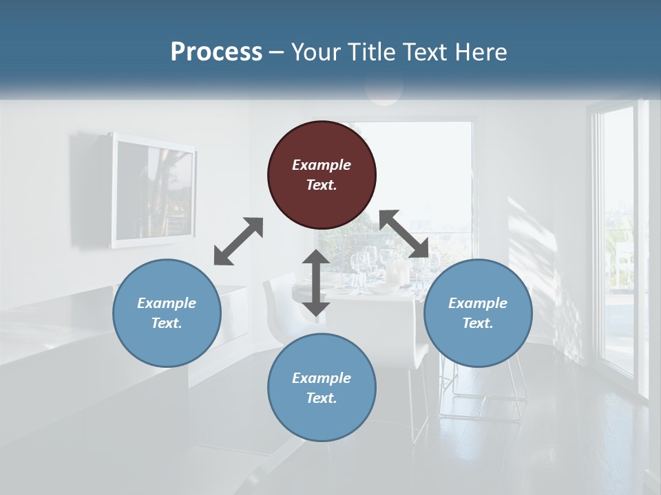 A Table And Chairs In A Room With A Large Window PowerPoint Template