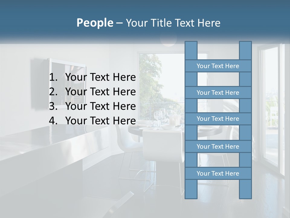 A Table And Chairs In A Room With A Large Window PowerPoint Template