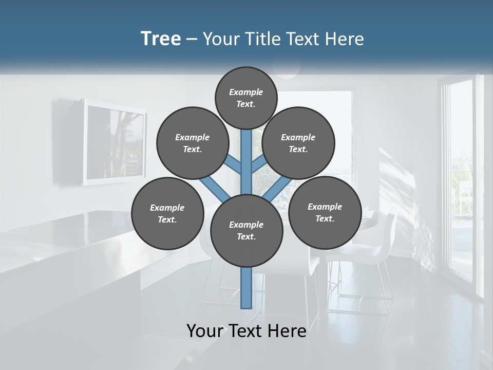 A Table And Chairs In A Room With A Large Window PowerPoint Template