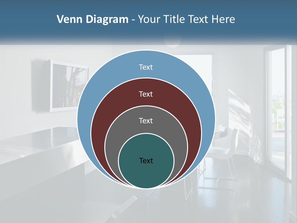A Table And Chairs In A Room With A Large Window PowerPoint Template
