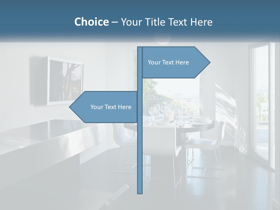 A Table And Chairs In A Room With A Large Window PowerPoint Template