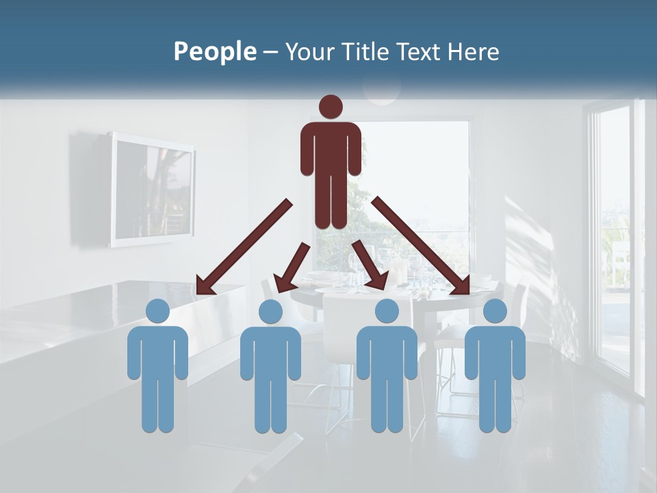 A Table And Chairs In A Room With A Large Window PowerPoint Template