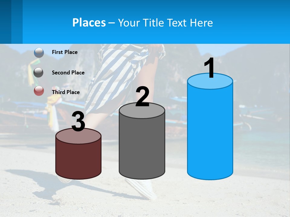 A Woman Walking On A Beach With Boats In The Background PowerPoint Template