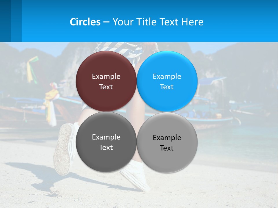 A Woman Walking On A Beach With Boats In The Background PowerPoint Template