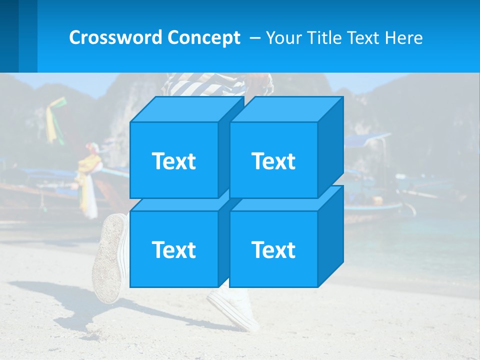 A Woman Walking On A Beach With Boats In The Background PowerPoint Template