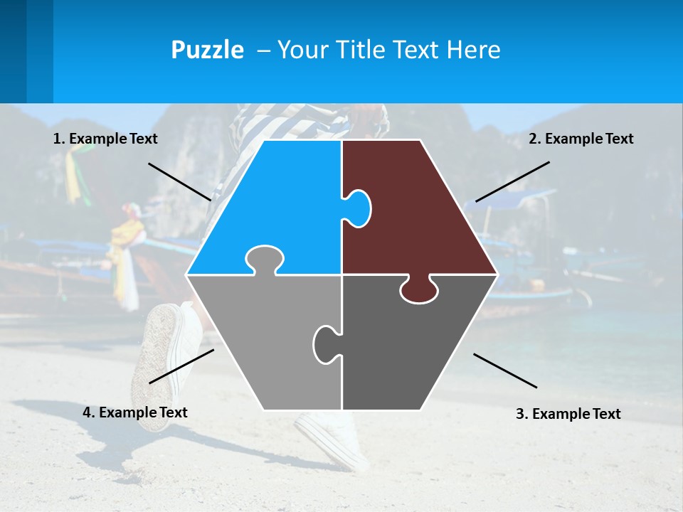 A Woman Walking On A Beach With Boats In The Background PowerPoint Template