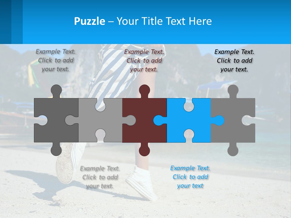 A Woman Walking On A Beach With Boats In The Background PowerPoint Template