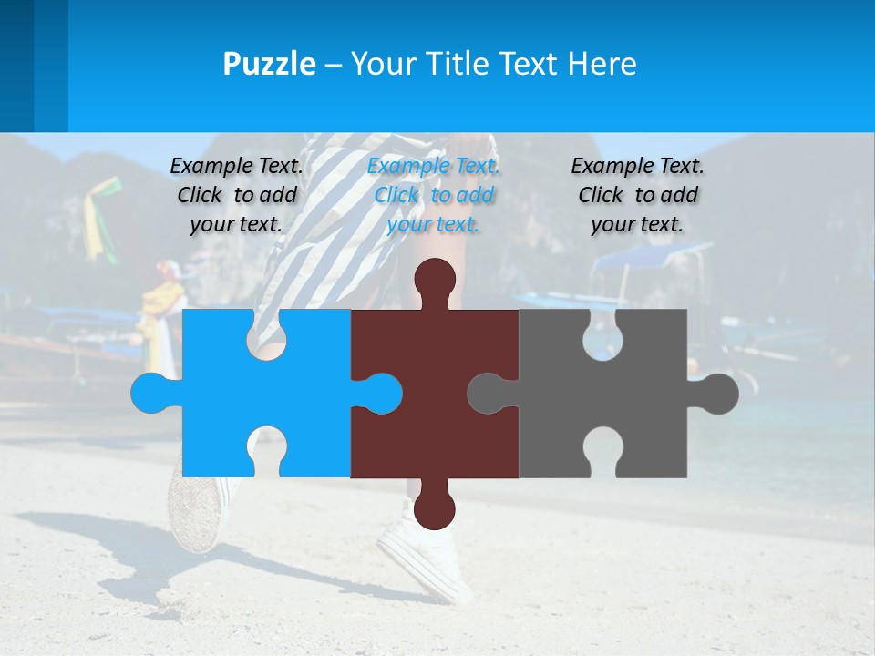 A Woman Walking On A Beach With Boats In The Background PowerPoint Template