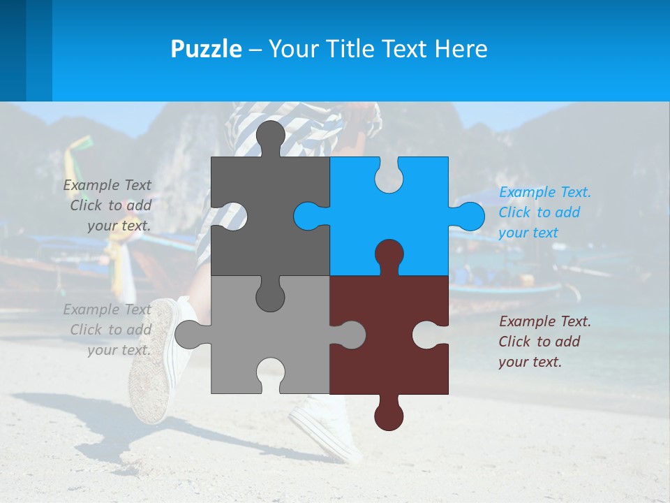 A Woman Walking On A Beach With Boats In The Background PowerPoint Template