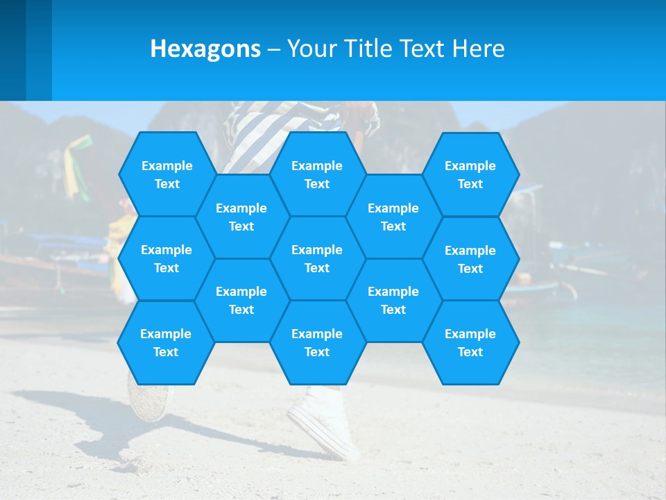 A Woman Walking On A Beach With Boats In The Background PowerPoint Template