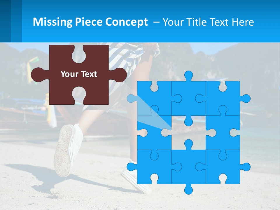 A Woman Walking On A Beach With Boats In The Background PowerPoint Template