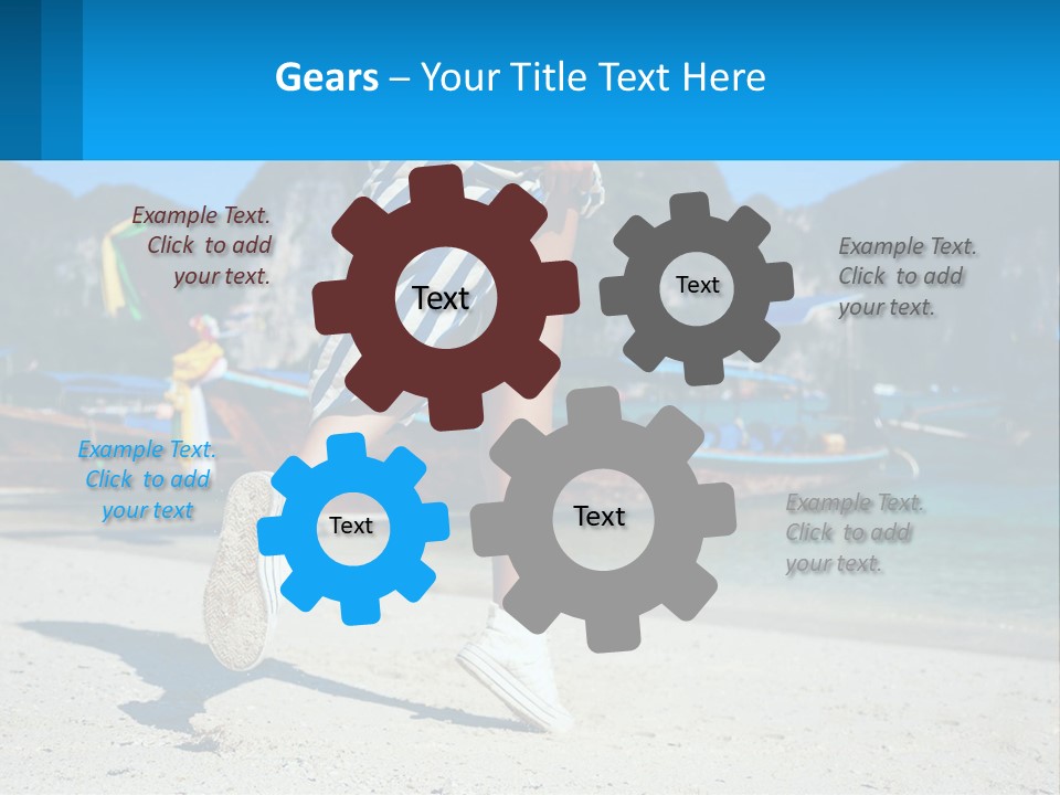 A Woman Walking On A Beach With Boats In The Background PowerPoint Template