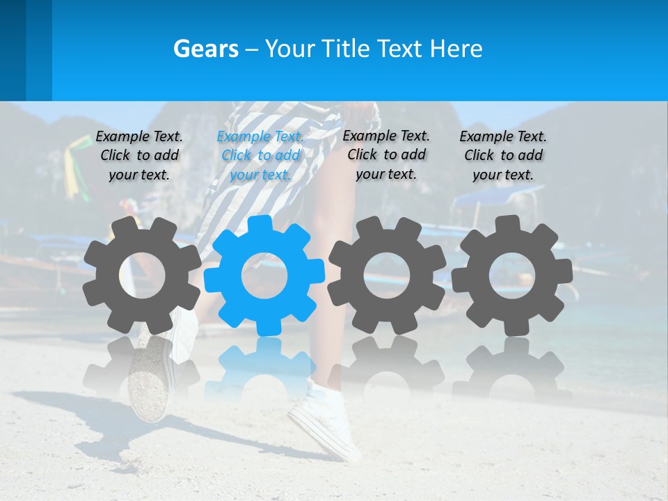 A Woman Walking On A Beach With Boats In The Background PowerPoint Template