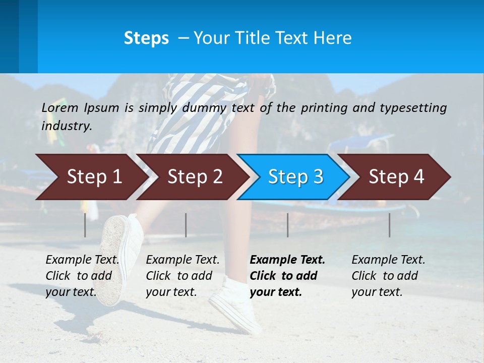 A Woman Walking On A Beach With Boats In The Background PowerPoint Template