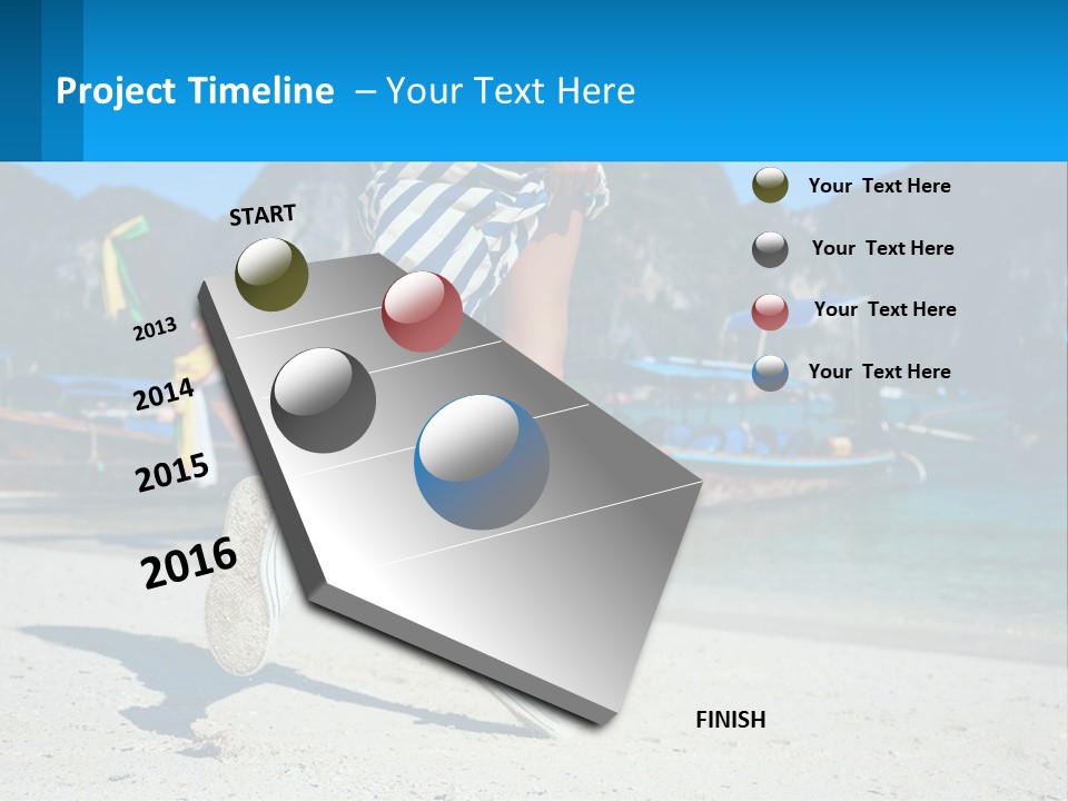 A Woman Walking On A Beach With Boats In The Background PowerPoint Template