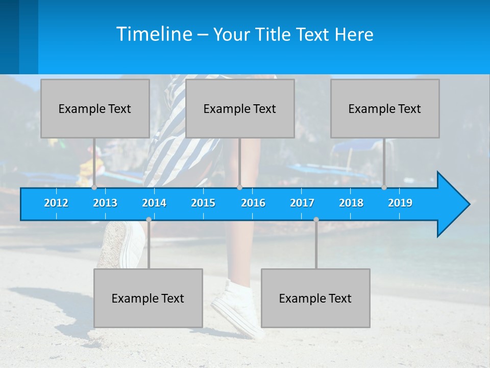 A Woman Walking On A Beach With Boats In The Background PowerPoint Template