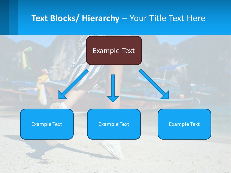 A Woman Walking On A Beach With Boats In The Background PowerPoint Template