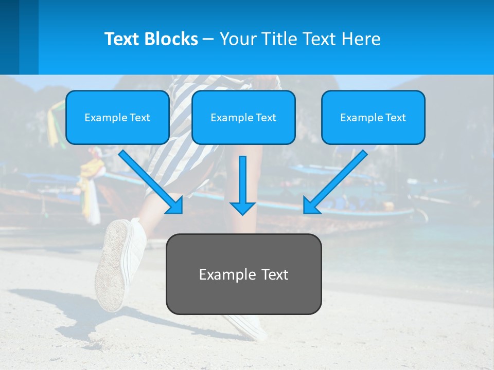 A Woman Walking On A Beach With Boats In The Background PowerPoint Template