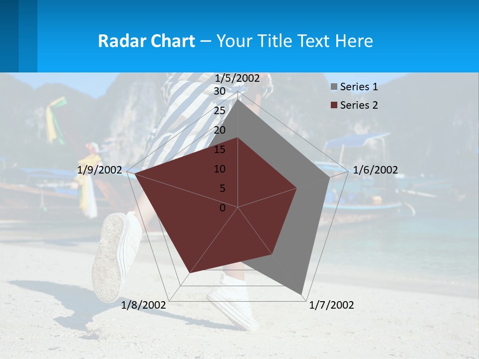 A Woman Walking On A Beach With Boats In The Background PowerPoint Template