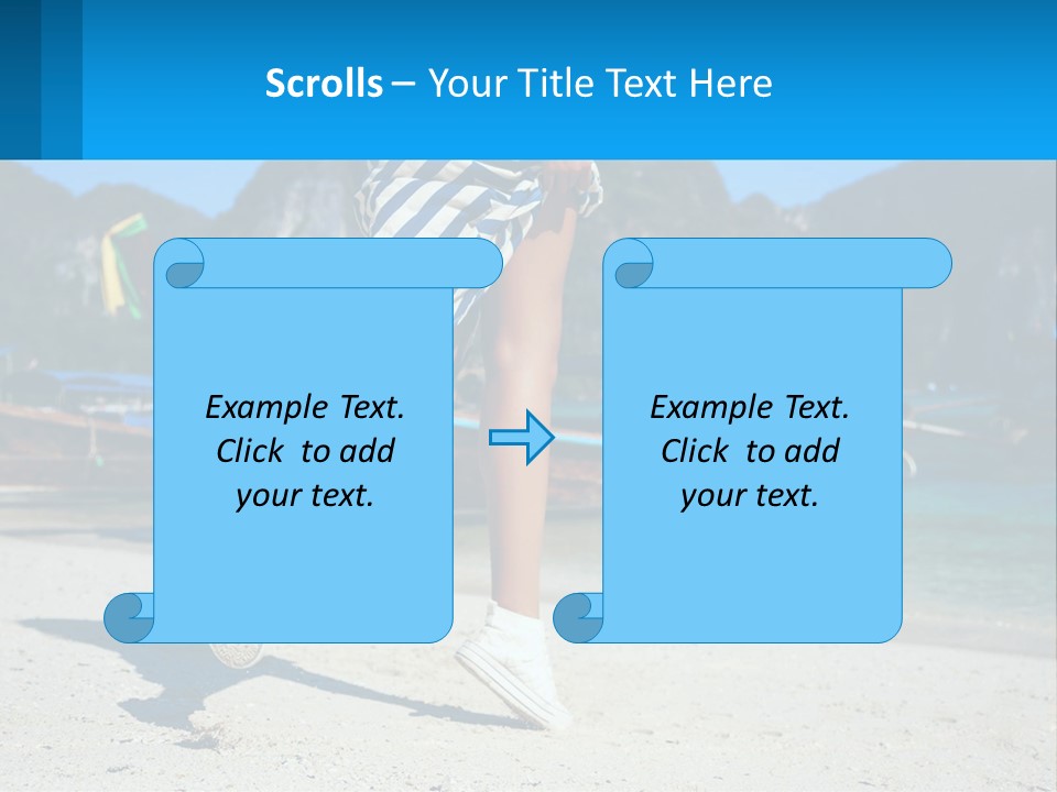 A Woman Walking On A Beach With Boats In The Background PowerPoint Template