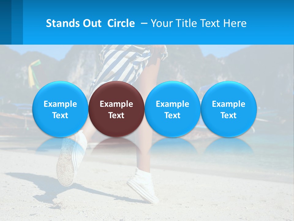 A Woman Walking On A Beach With Boats In The Background PowerPoint Template