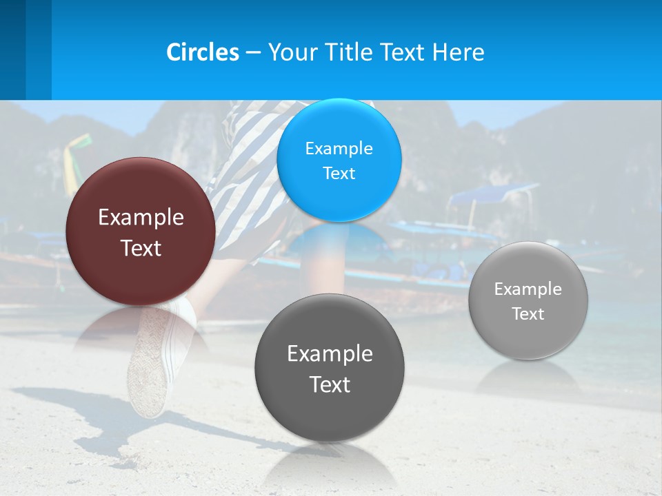 A Woman Walking On A Beach With Boats In The Background PowerPoint Template