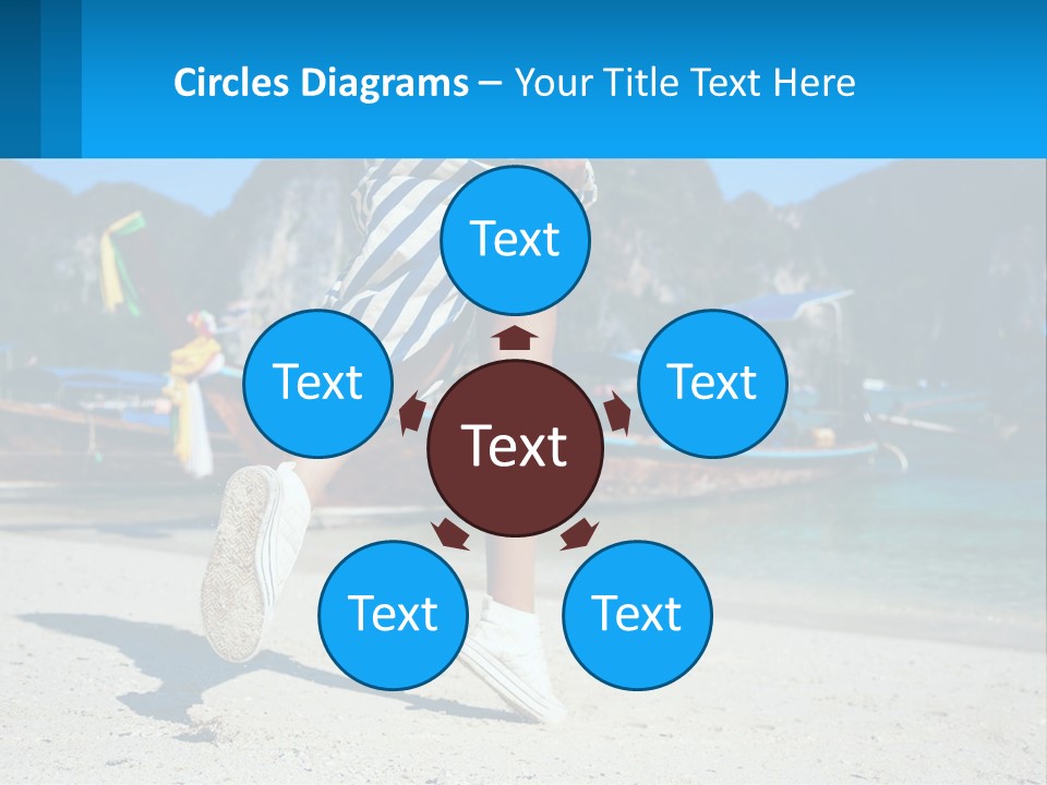 A Woman Walking On A Beach With Boats In The Background PowerPoint Template