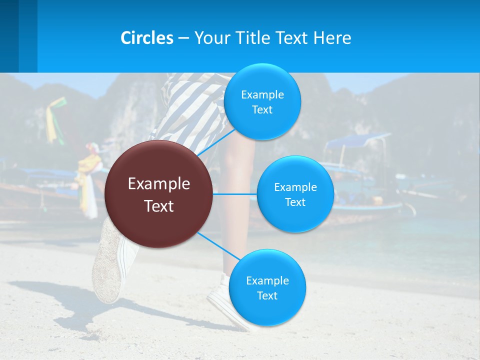 A Woman Walking On A Beach With Boats In The Background PowerPoint Template