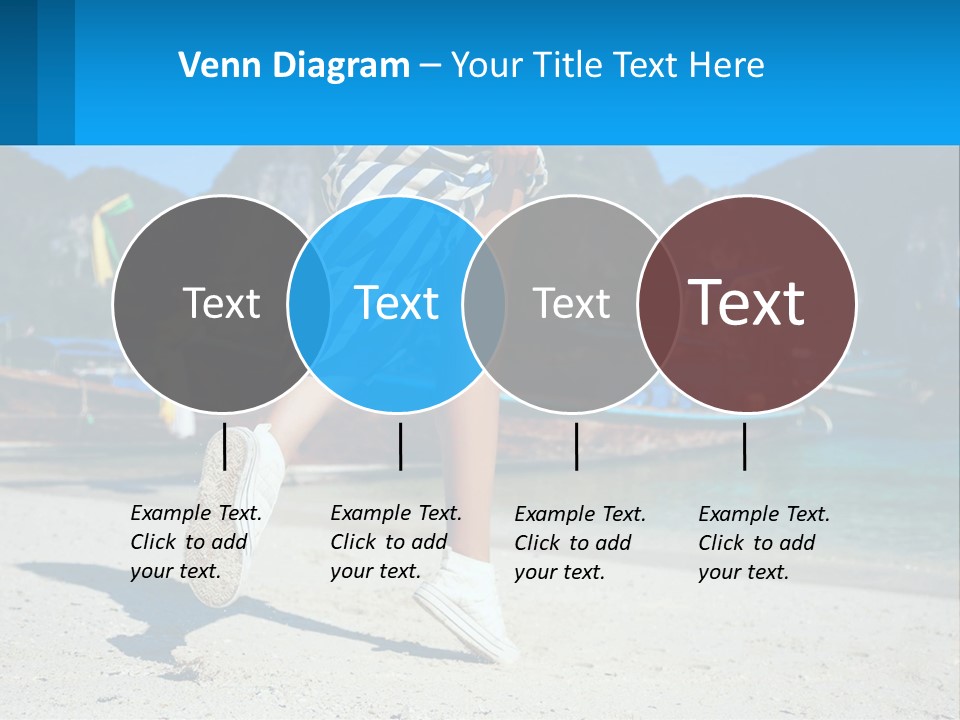 A Woman Walking On A Beach With Boats In The Background PowerPoint Template