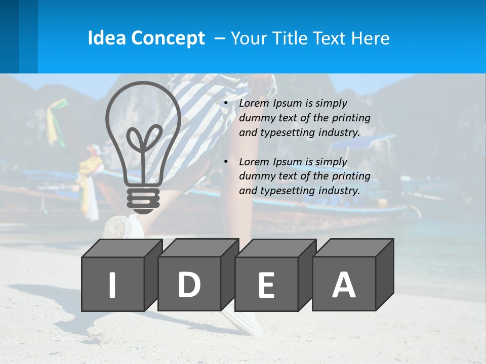 A Woman Walking On A Beach With Boats In The Background PowerPoint Template