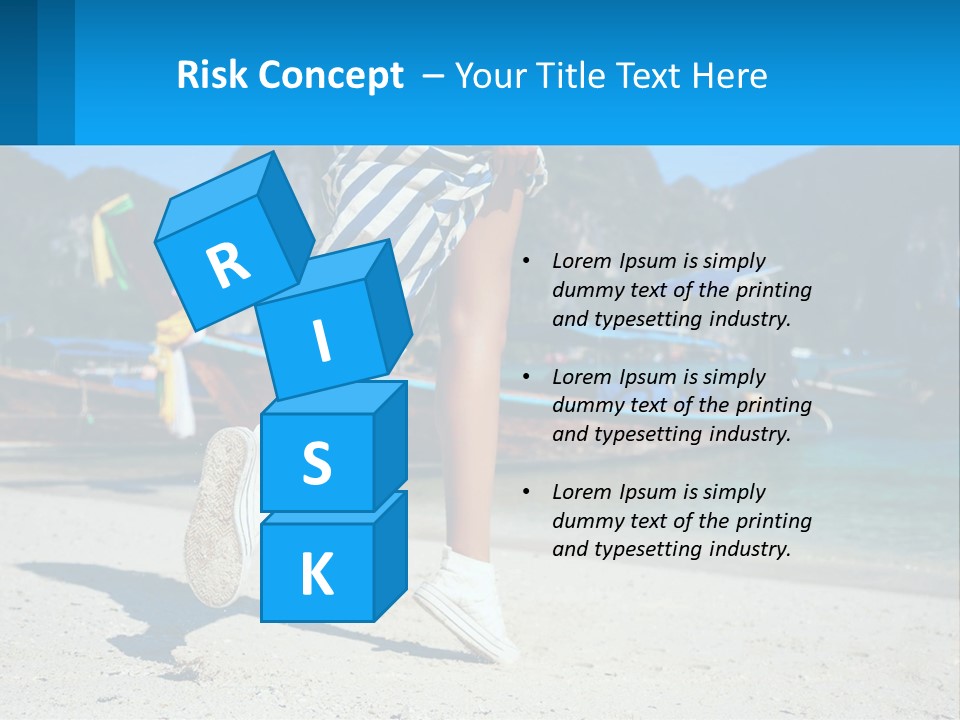 A Woman Walking On A Beach With Boats In The Background PowerPoint Template