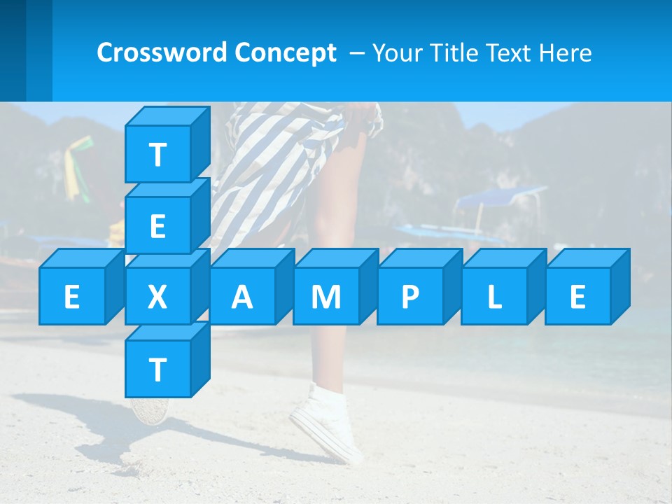 A Woman Walking On A Beach With Boats In The Background PowerPoint Template