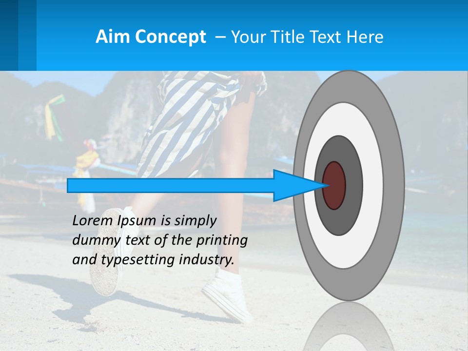 A Woman Walking On A Beach With Boats In The Background PowerPoint Template