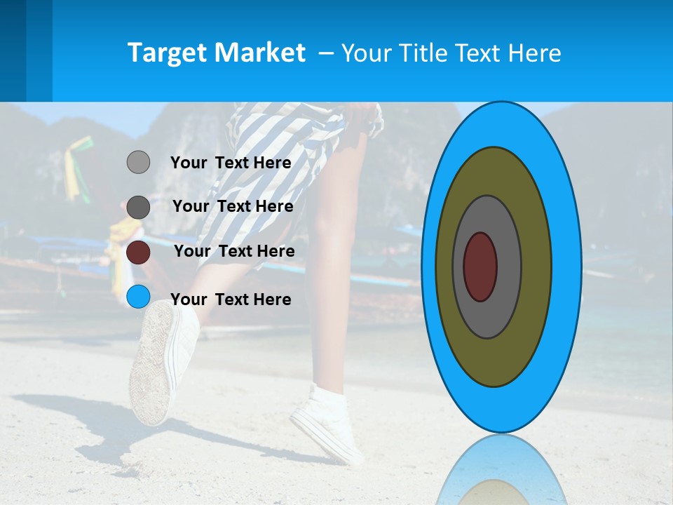 A Woman Walking On A Beach With Boats In The Background PowerPoint Template