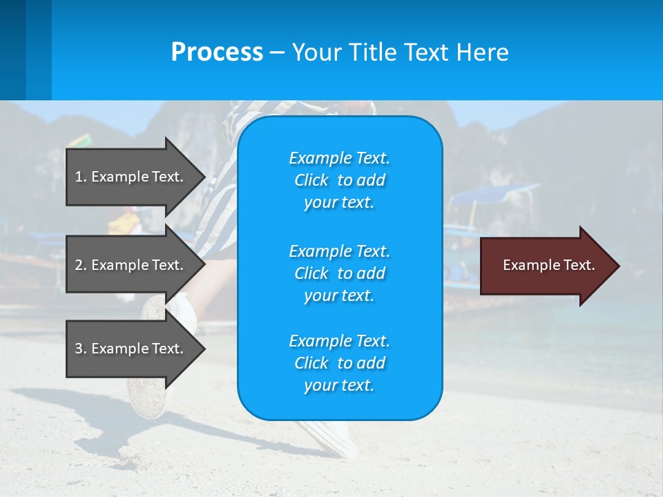 A Woman Walking On A Beach With Boats In The Background PowerPoint Template