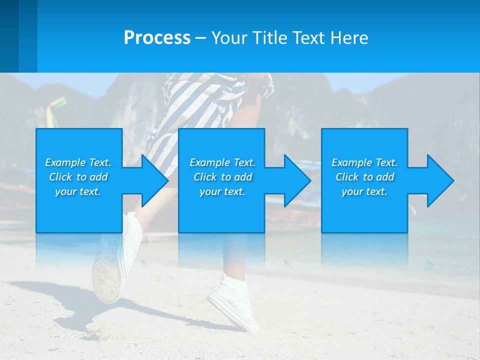 A Woman Walking On A Beach With Boats In The Background PowerPoint Template