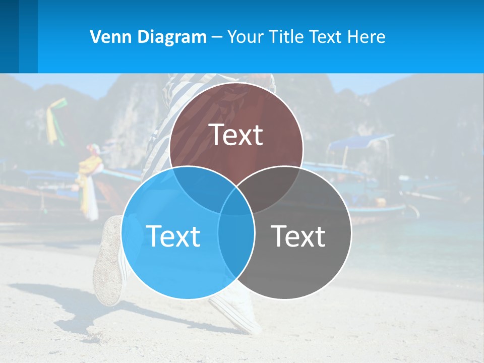 A Woman Walking On A Beach With Boats In The Background PowerPoint Template