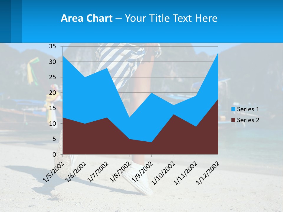 A Woman Walking On A Beach With Boats In The Background PowerPoint Template