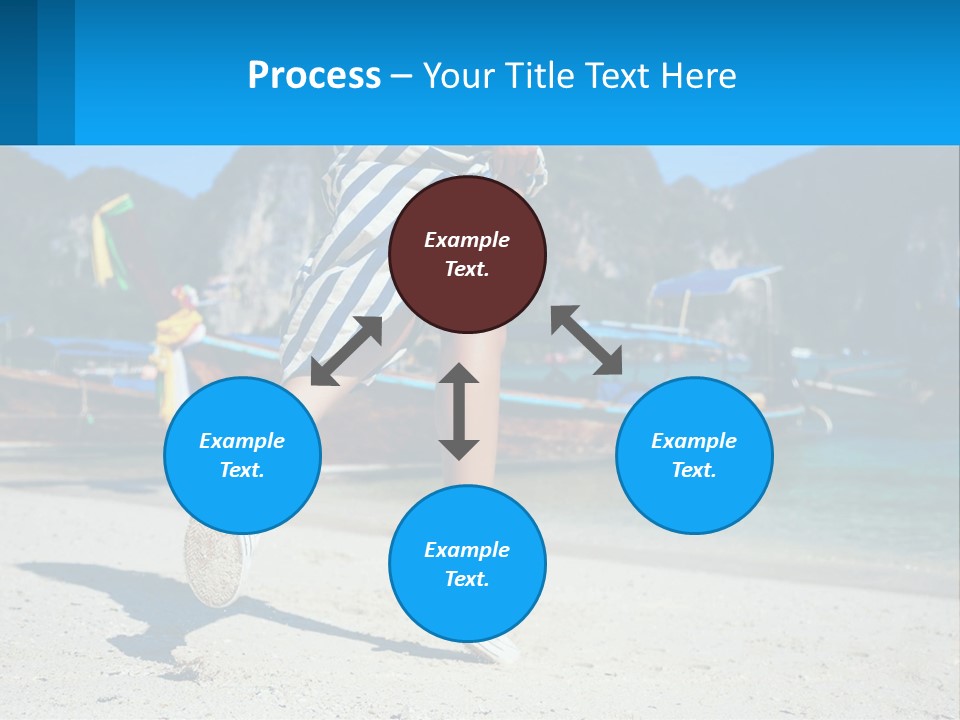 A Woman Walking On A Beach With Boats In The Background PowerPoint Template