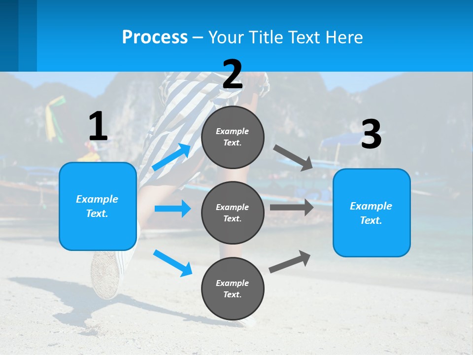 A Woman Walking On A Beach With Boats In The Background PowerPoint Template