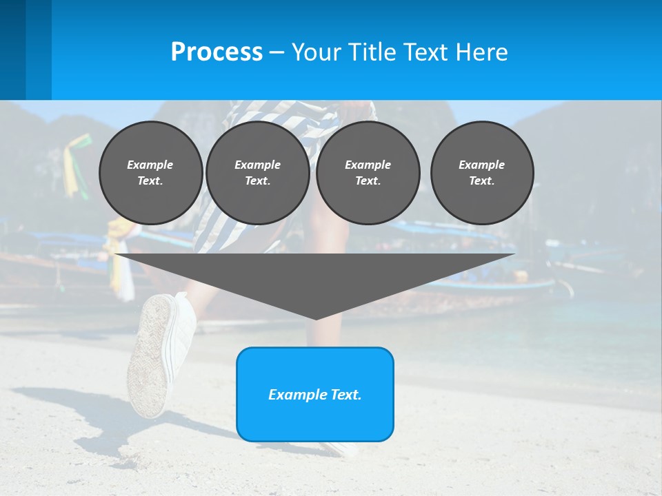 A Woman Walking On A Beach With Boats In The Background PowerPoint Template