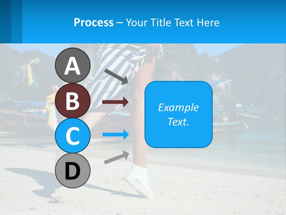 A Woman Walking On A Beach With Boats In The Background PowerPoint Template