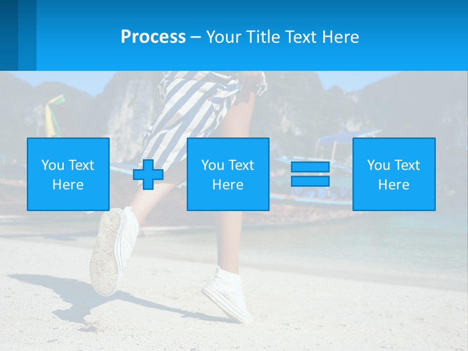 A Woman Walking On A Beach With Boats In The Background PowerPoint Template