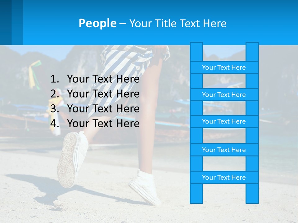 A Woman Walking On A Beach With Boats In The Background PowerPoint Template