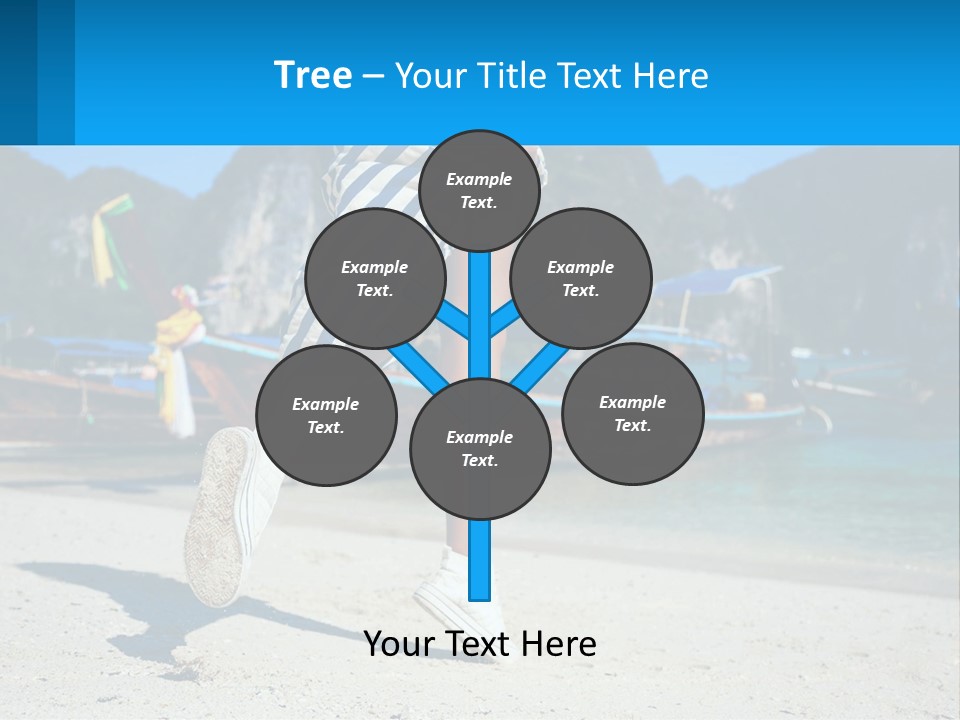 A Woman Walking On A Beach With Boats In The Background PowerPoint Template