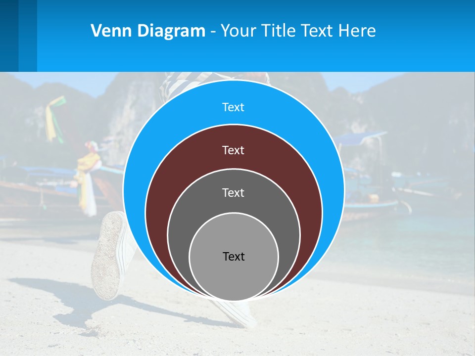 A Woman Walking On A Beach With Boats In The Background PowerPoint Template